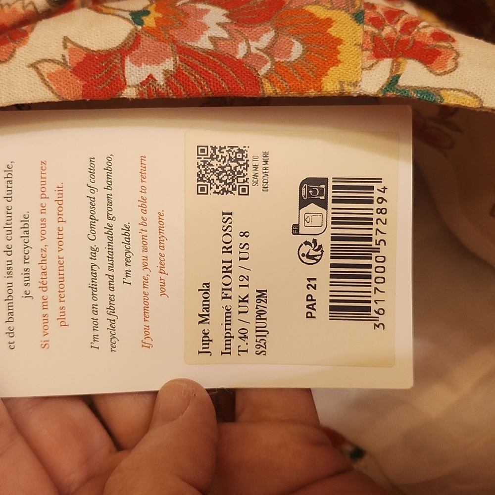 NWT Sezane Cream Floral Jupe Manola Skirt, Size 40 - Picture 6 of 12